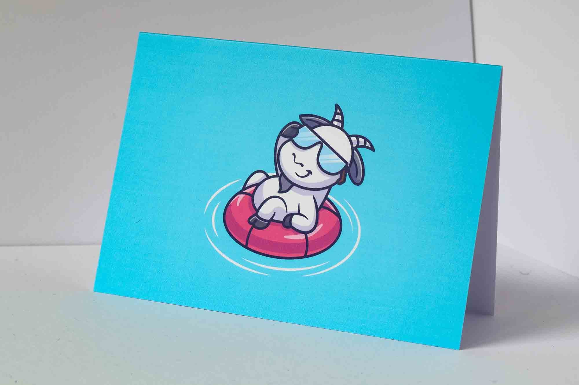 Swimming goat greeting card
