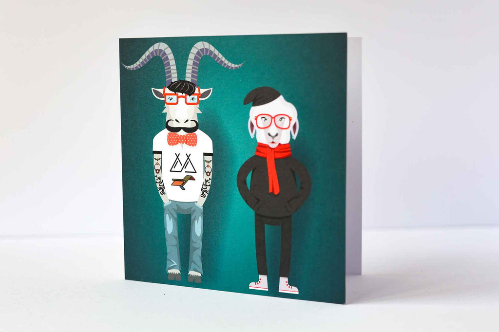 Hipster goat greeting card