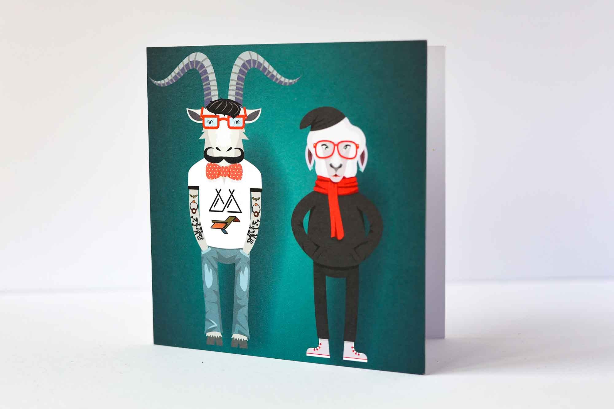 Hipster goat greeting card