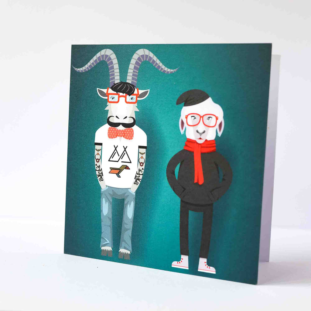 Hipster goat greeting card